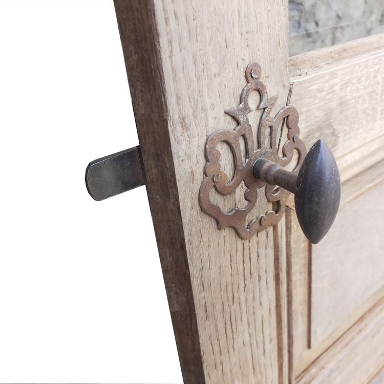 Antique 6-Panel Oak Glazed Door With Hardware