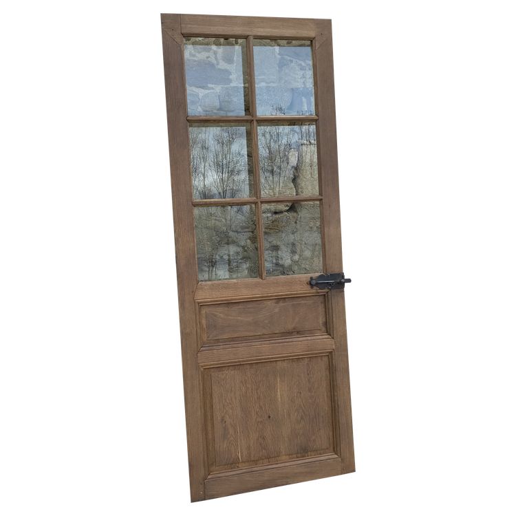 Antique 6-Panel Oak Glazed Door With Hardware