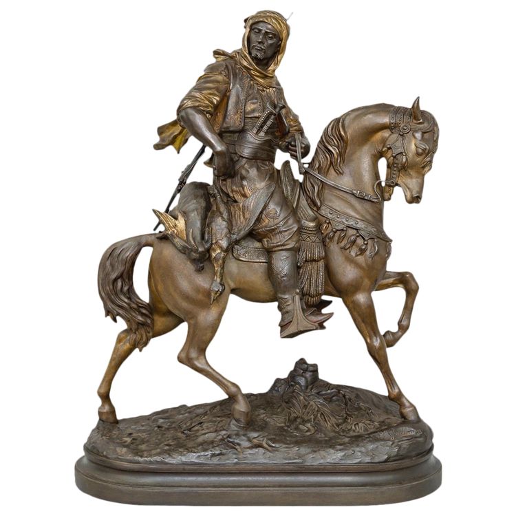 Cavaliere arabo di ritorno dalla caccia , Alfred Barye (1839-1882) Et Émile Guillemin (1841-1907)