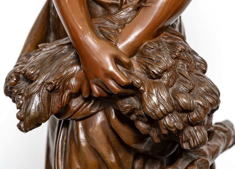 Scultura - Ragazza con covone di grano , Mathurin Moreau (1822-1912) - Bronzo