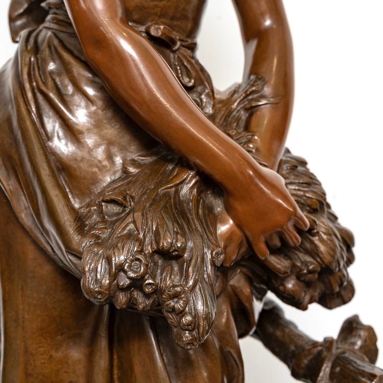 Scultura - Ragazza con covone di grano , Mathurin Moreau (1822-1912) - Bronzo