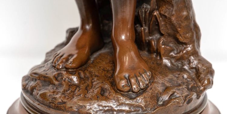 Scultura - Ragazza con covone di grano , Mathurin Moreau (1822-1912) - Bronzo