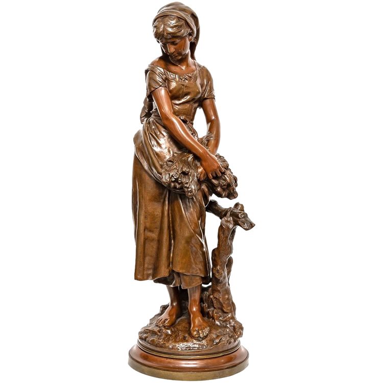 Scultura - Ragazza con covone di grano , Mathurin Moreau (1822-1912) - Bronzo