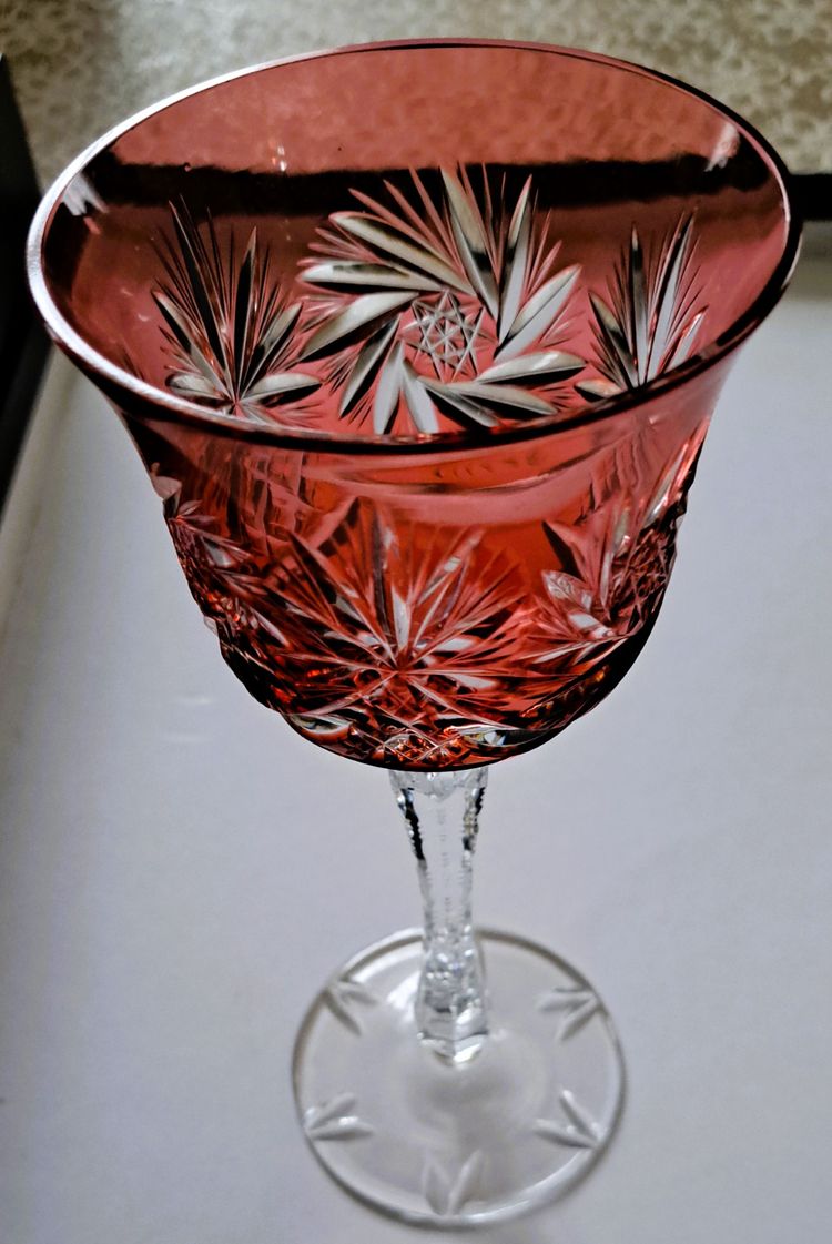 set of 6 colorful crystal wine glasses