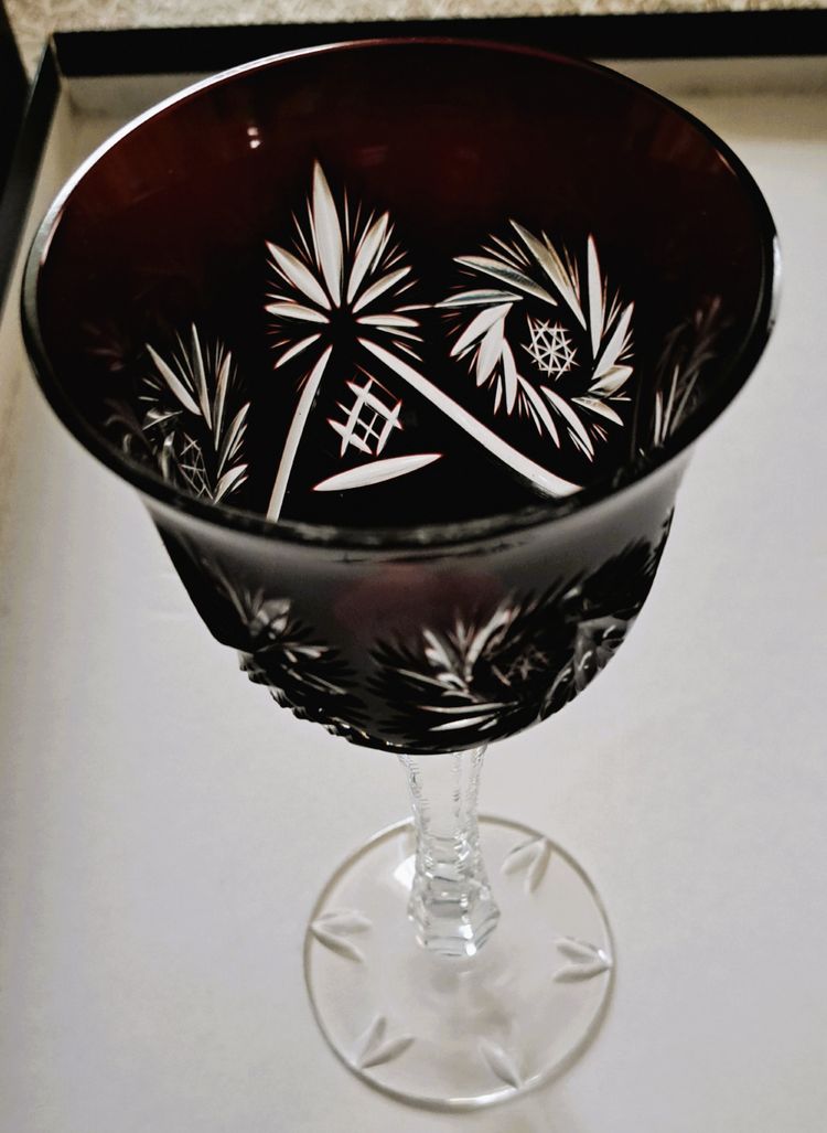 set of 6 colorful crystal wine glasses
