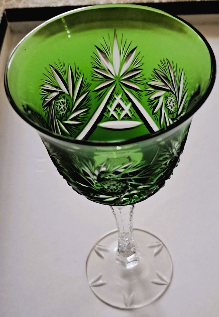 set of 6 colorful crystal wine glasses