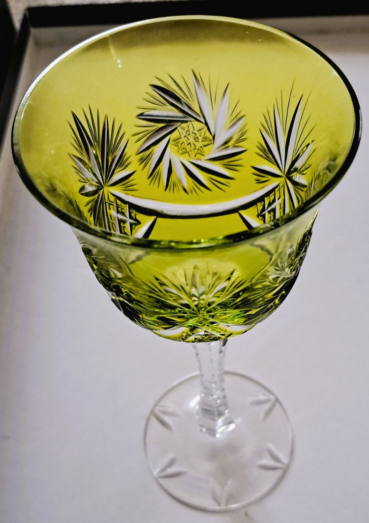 set of 6 colorful crystal wine glasses