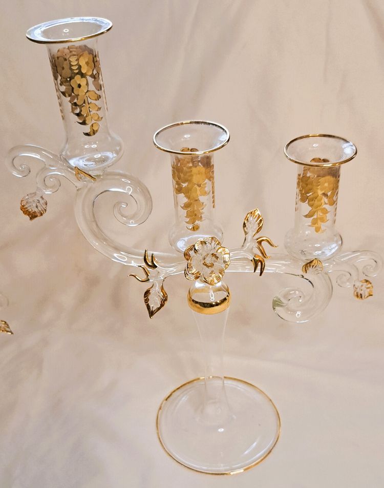 Pair of vintage gilded glass candlesticks