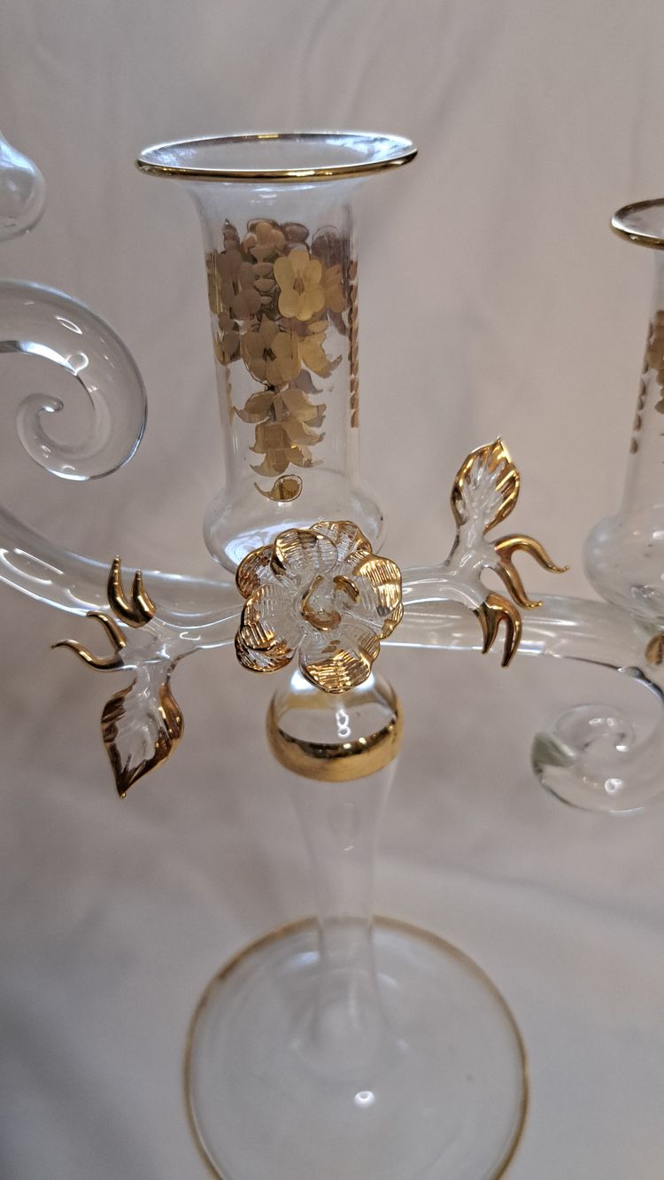 Pair of vintage gilded glass candlesticks