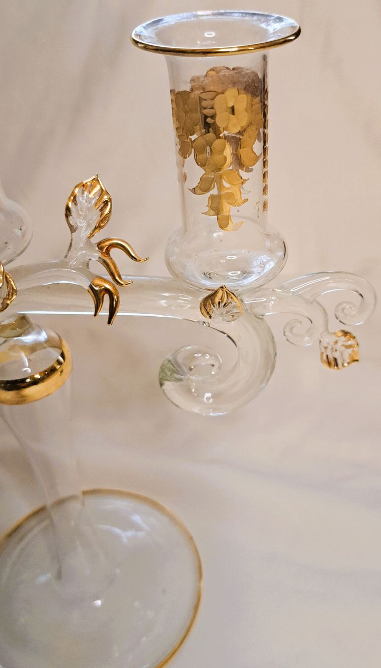 Pair of vintage gilded glass candlesticks