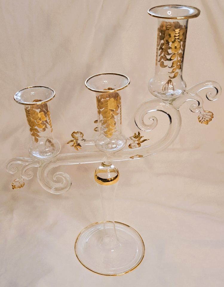 Pair of vintage gilded glass candlesticks