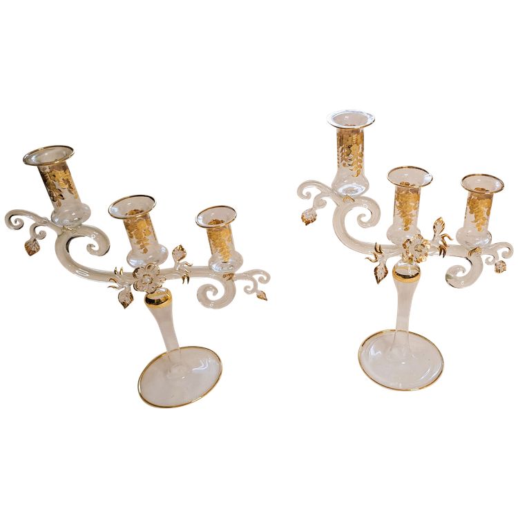Pair of vintage gilded glass candlesticks