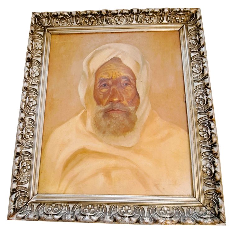 Ritratto di uomo arabo olio su tavola di Louis Chiebert XX secolo