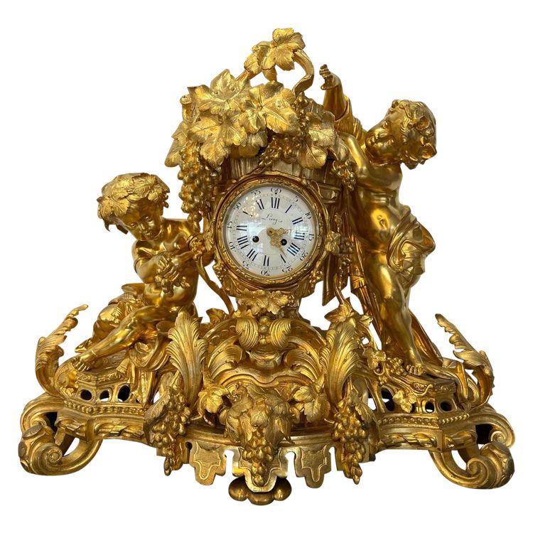 Bedeutende Kaminuhr aus ziselierter, vergoldeter Bronze, 19. Jahrhundert Epoche Napoleon III