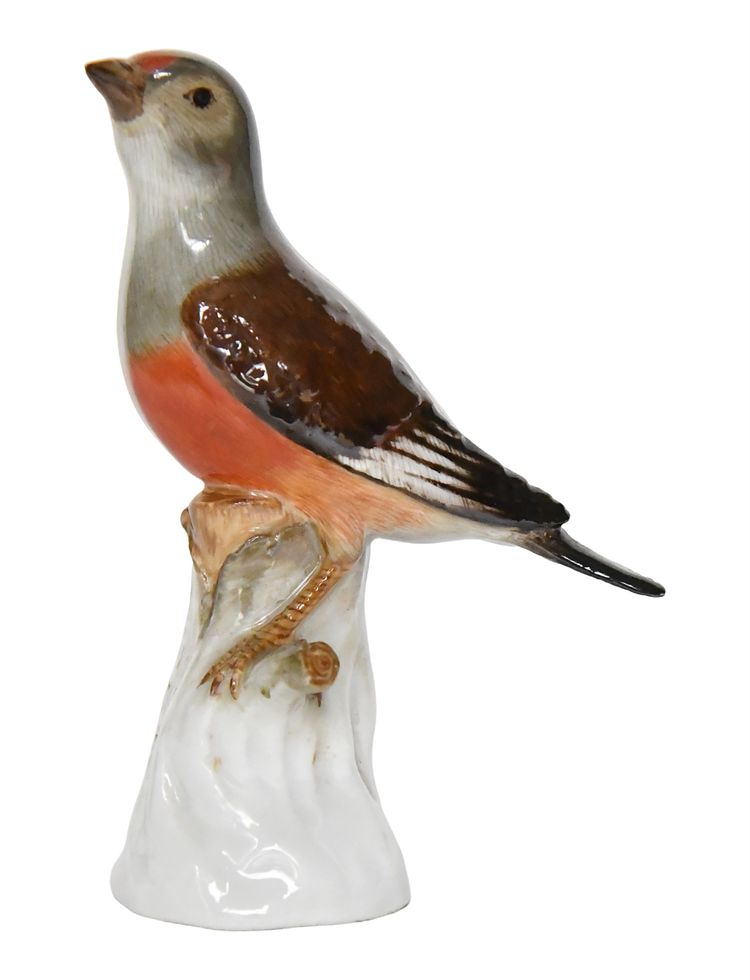 Meissen porcelain statuette representing the bird Linotte mélodieuse. Model 110