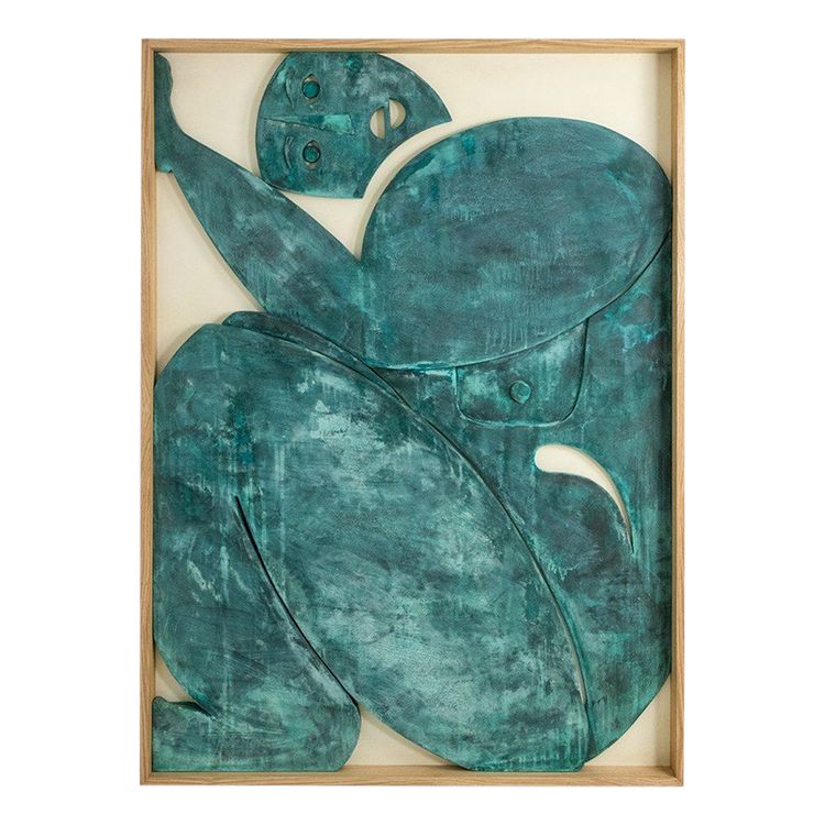 Panneau en bas-relief « Sortez du cadre ! », en bois et cuivre oxydé.LS64273009