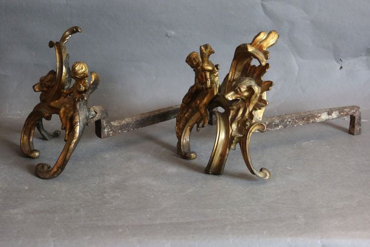 Gilt bronze andirons from the 18th century