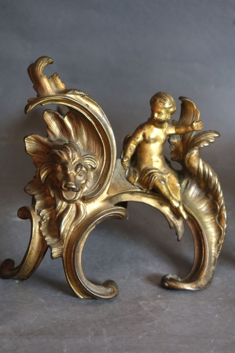 Gilt bronze andirons from the 18th century
