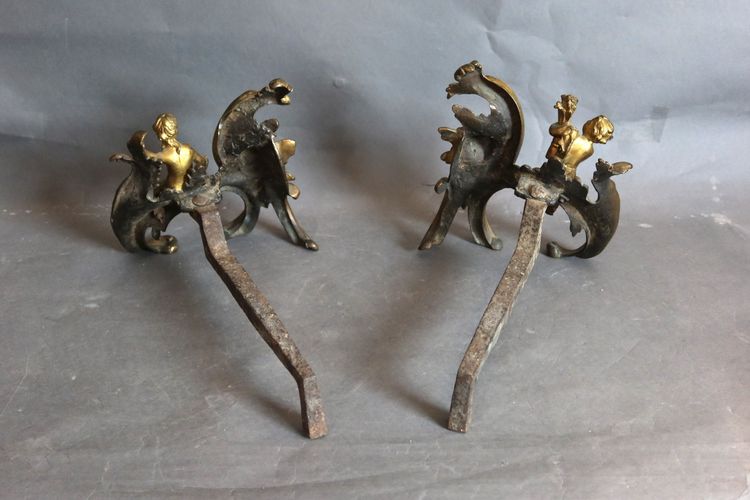 Gilt bronze andirons from the 18th century