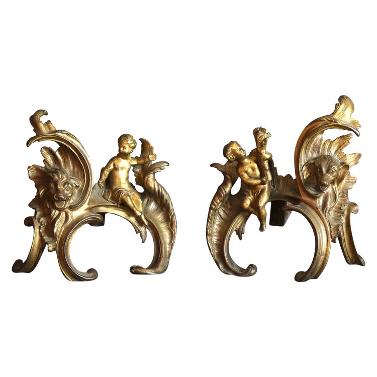 Gilt bronze andirons from the 18th century