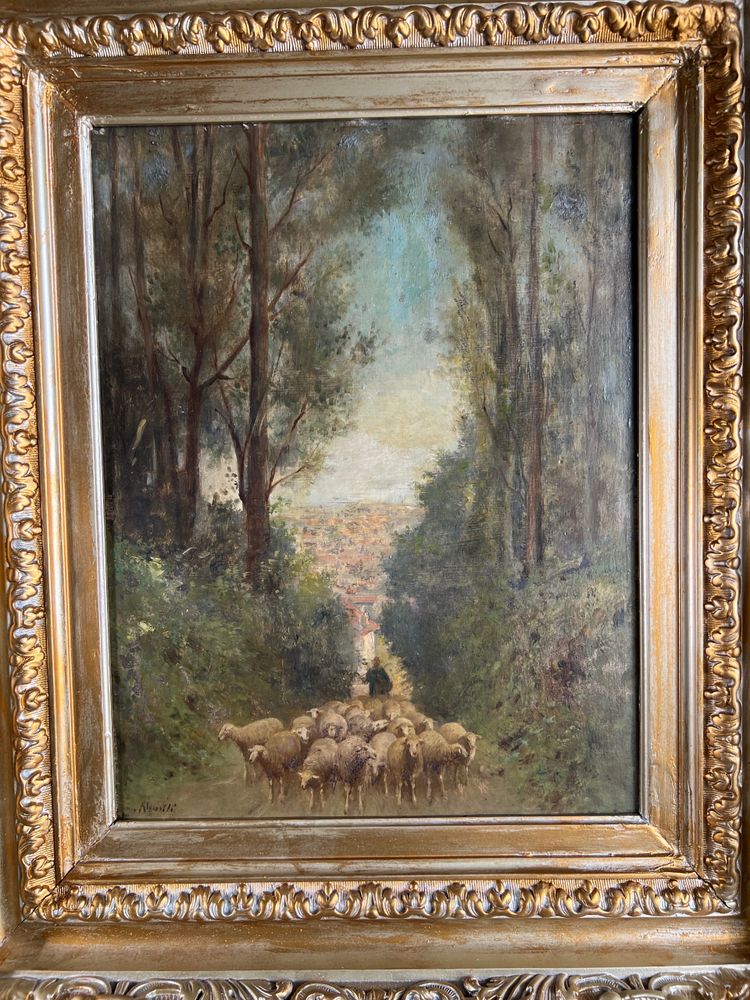 École du XIXe siècle - Dans le goût de Barbizon "Berger et son troupeau en forêt"