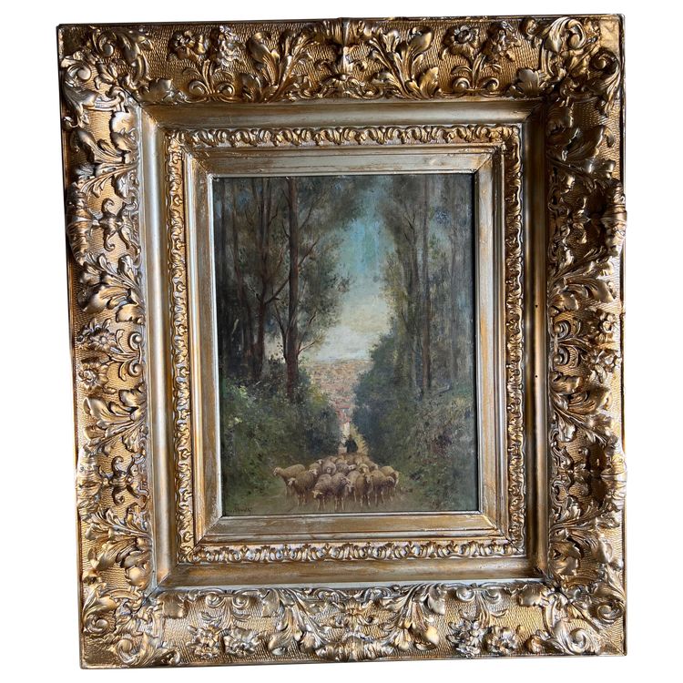 École du XIXe siècle - Dans le goût de Barbizon "Berger et son troupeau en forêt"