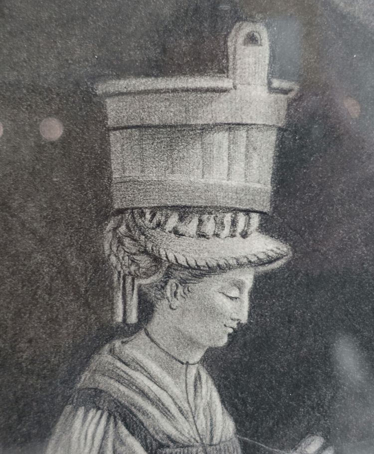 Drawing attributed to Edouard Pingret, young goat keeper knitting - gilded wood frame