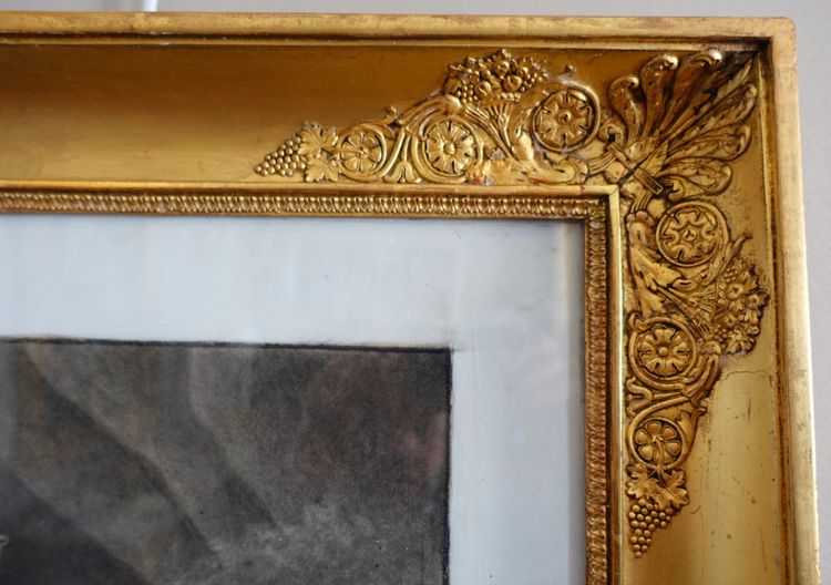 Drawing attributed to Edouard Pingret, young goat keeper knitting - gilded wood frame