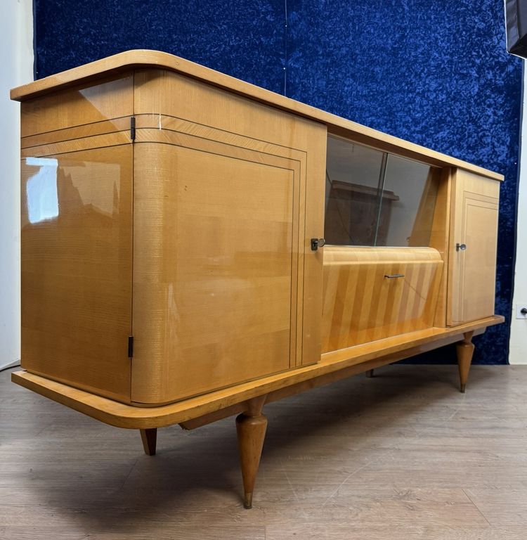 Art Deco enfilade a cache secrète in sycamore and marquetry circa 1950