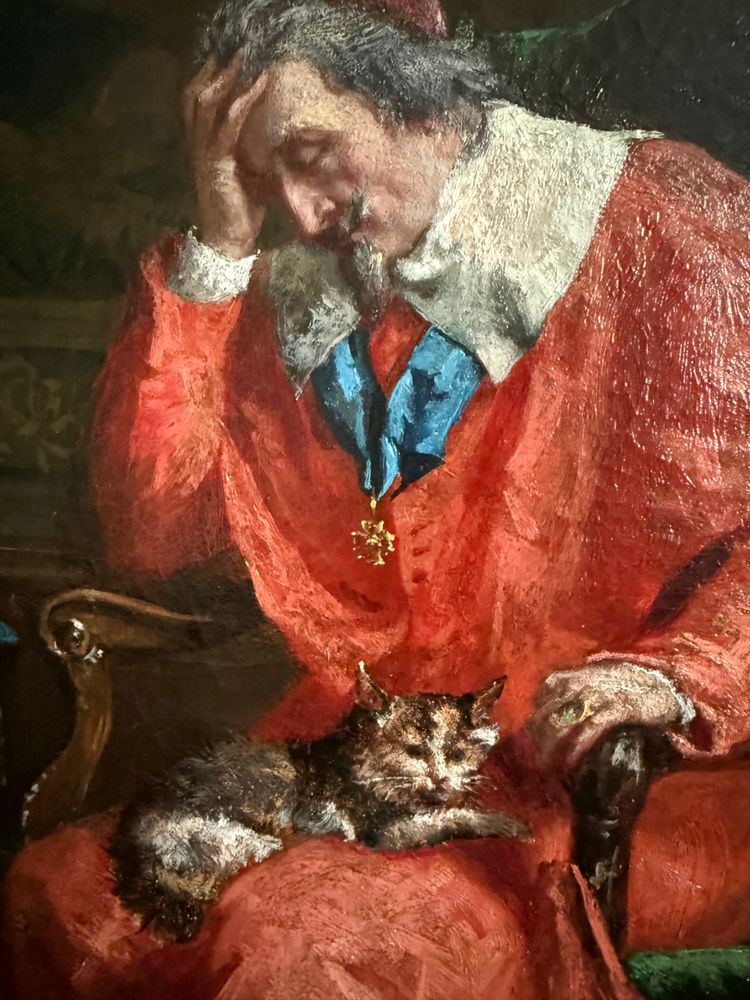 Großes Porträt des Kardinals von Richelieu XIX. Jahrhundert, Öl auf religiöser Leinwand ,MAY, Katzen...