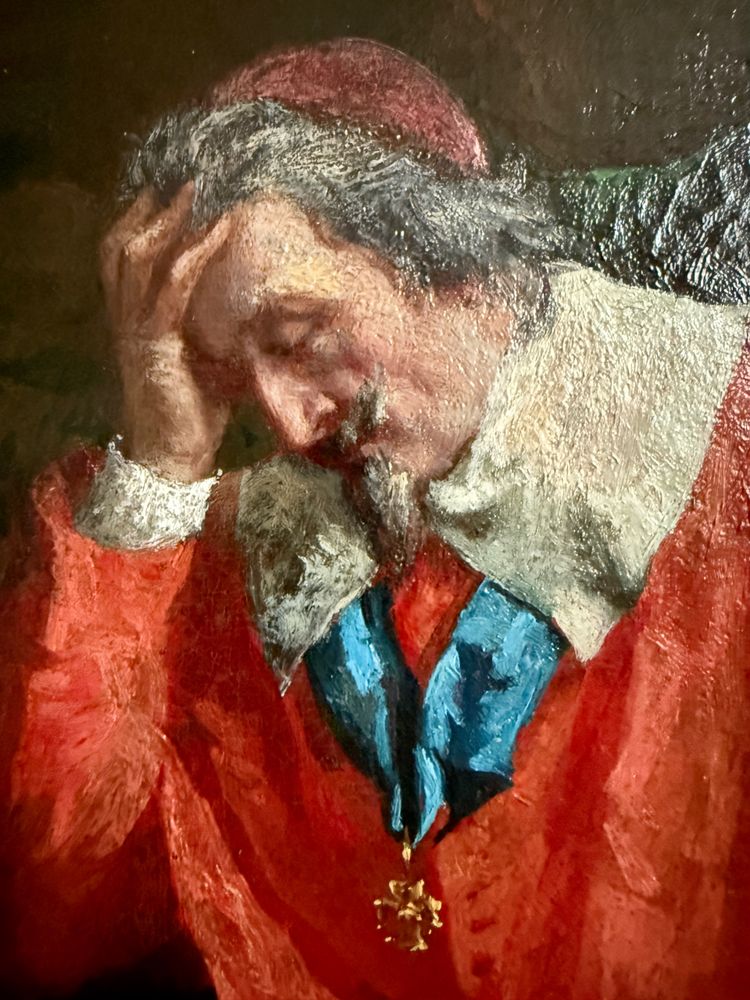 Großes Porträt des Kardinals von Richelieu XIX. Jahrhundert, Öl auf religiöser Leinwand ,MAY, Katzen...