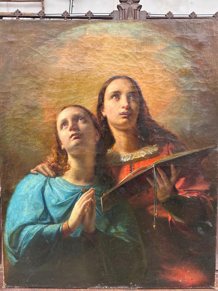 Jan Swerts ( 1820 -1879) Huile Sur Toile « jeunes Femmes En Prières » école Belge Vers 1850 
