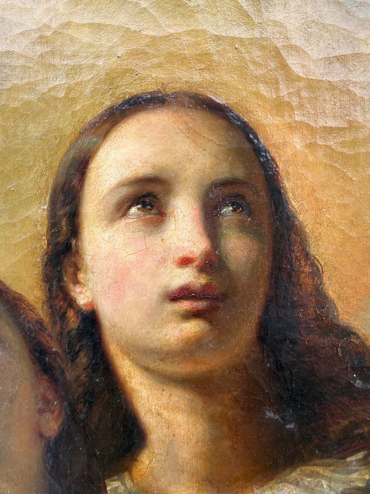 Jan Swerts ( 1820 -1879) Huile Sur Toile « jeunes Femmes En Prières » école Belge Vers 1850 