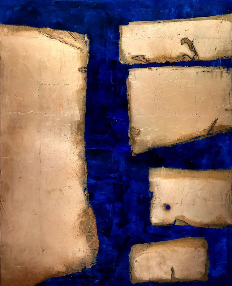 Acrylic Painting On Canvas, Abstract, Gold Leaf.