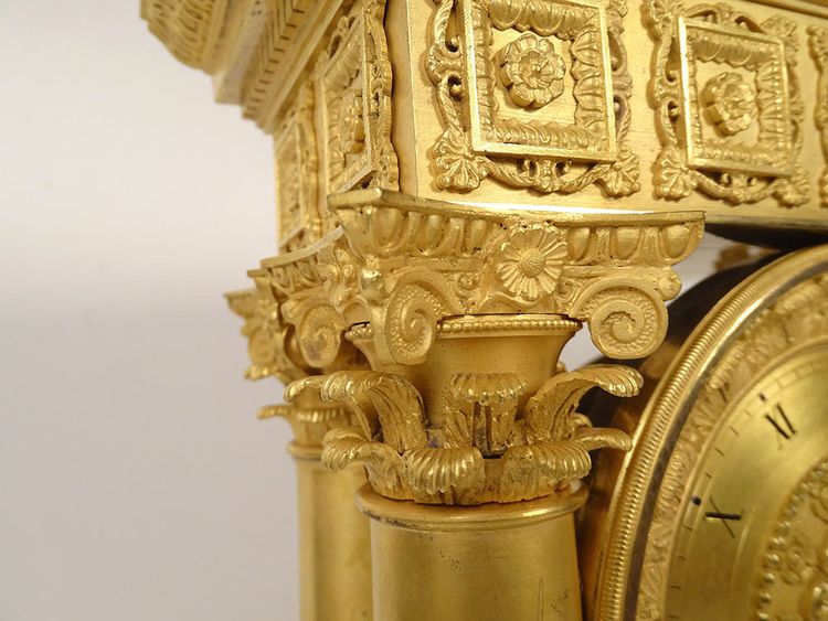 Large Gilded Bronze Portico Regulator Clock Ist Empire Columns 19th century
