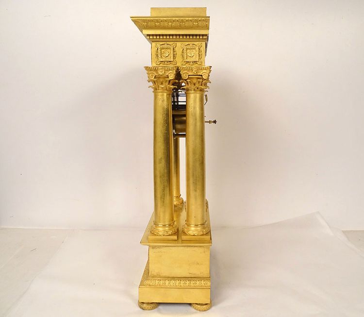 Large Gilded Bronze Portico Regulator Clock Ist Empire Columns 19th century