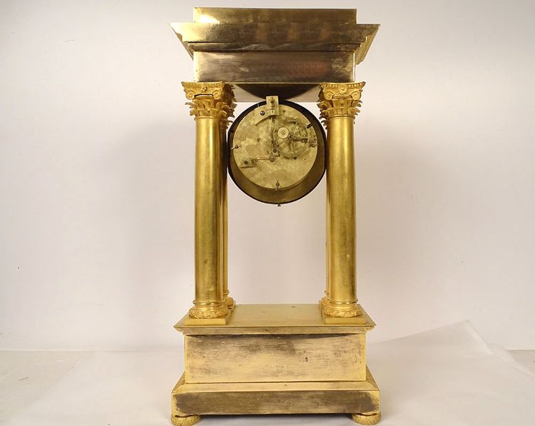 Large Gilded Bronze Portico Regulator Clock Ist Empire Columns 19th century