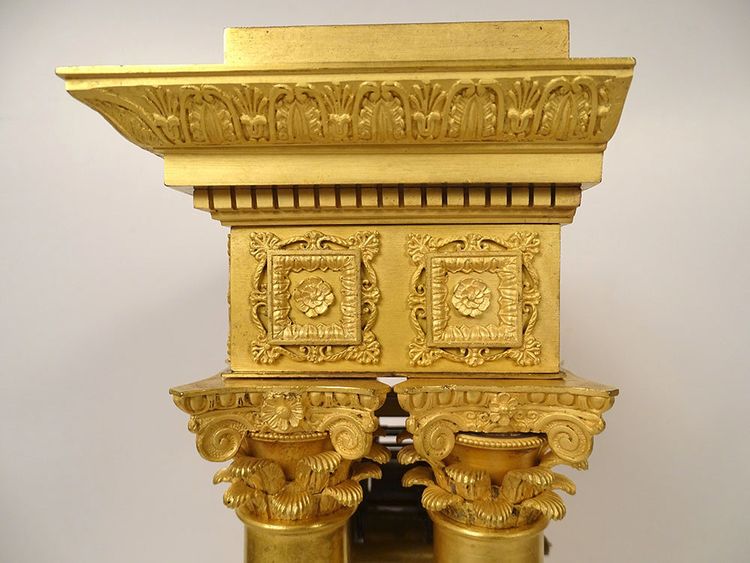 Large Gilded Bronze Portico Regulator Clock Ist Empire Columns 19th century