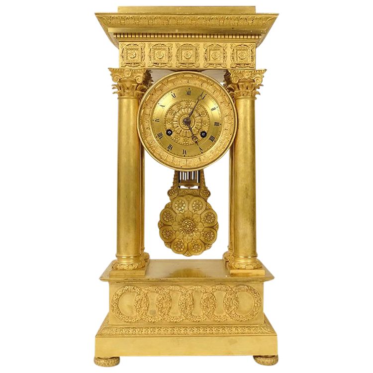 Large Gilded Bronze Portico Regulator Clock Ist Empire Columns 19th century