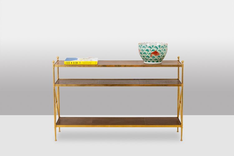 Casa Jansen. Console in ottone dorato e pelle fulva. Circa 1970.  LS64292509I