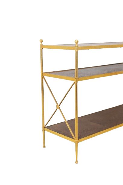 Casa Jansen. Console in ottone dorato e pelle fulva. Circa 1970.  LS64292509I