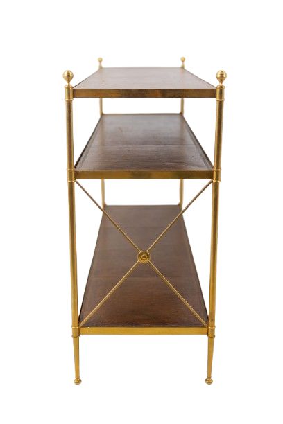 Casa Jansen. Console in ottone dorato e pelle fulva. Circa 1970.  LS64292509I