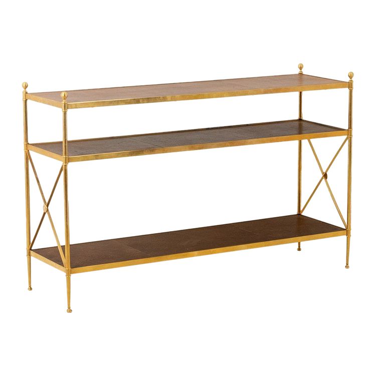 Casa Jansen. Console in ottone dorato e pelle fulva. Circa 1970.  LS64292509I
