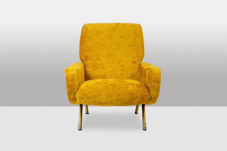 Marco Zanuso pour Artflex. Fauteuils jaune et en laiton doré. Années 1950. LS64333009I