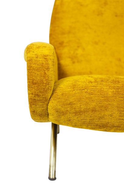Marco Zanuso pour Artflex. Fauteuils jaune et en laiton doré. Années 1950. LS64333009I