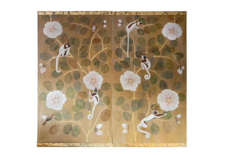 Painted canvas depicting lemurs. Contemporary work. LS6437A1089P