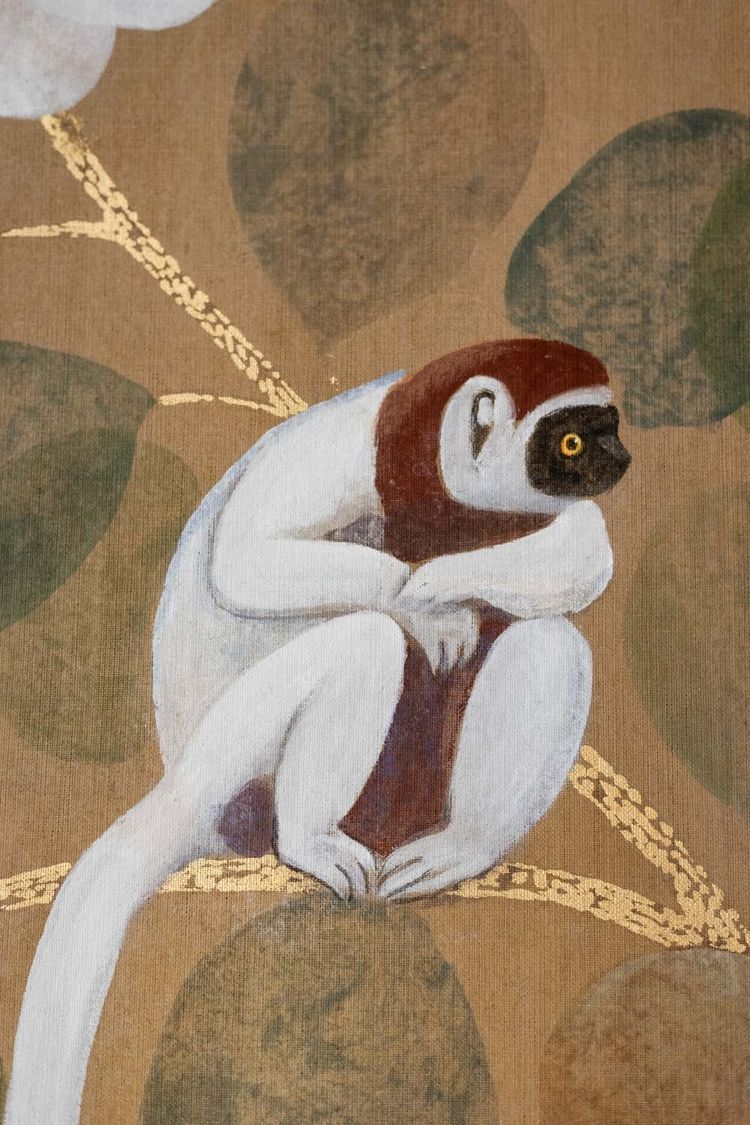 Painted canvas depicting lemurs. Contemporary work. LS6437A1089P