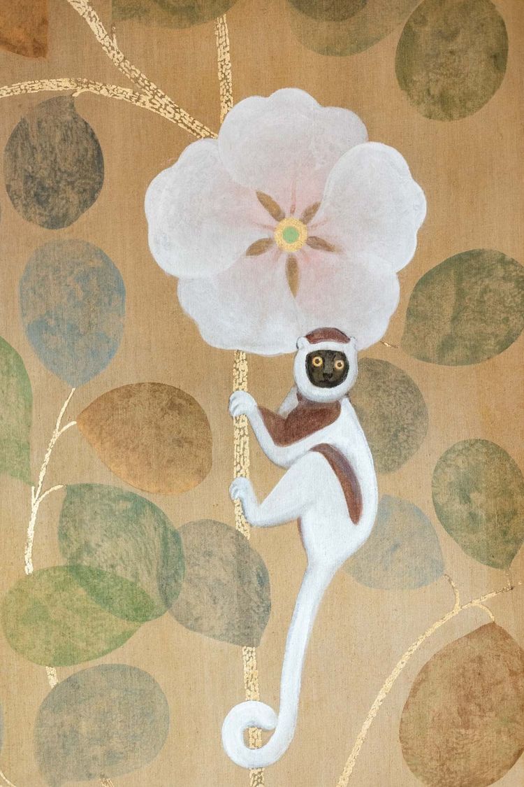Painted canvas depicting lemurs. Contemporary work. LS6437A1089P