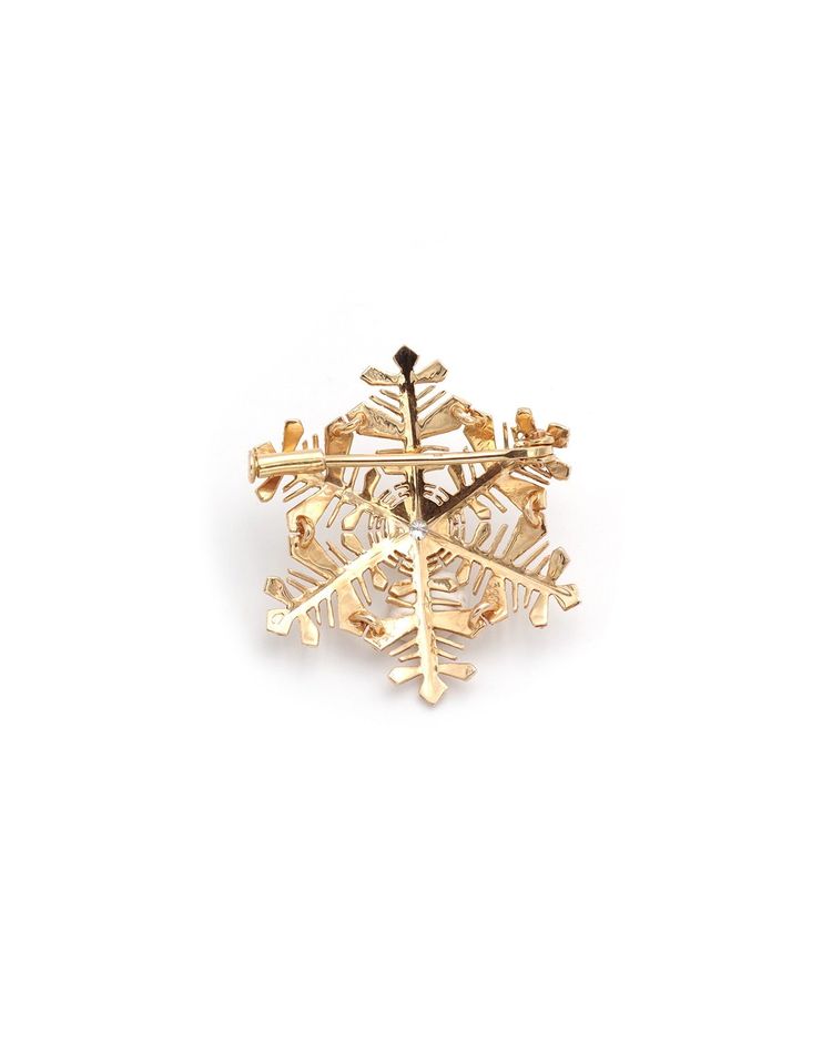 Spilla a fiocco di neve in oro 18 carati, inverno, spilla vintage, retrò, diamante taglio brillante, gioielli retrò