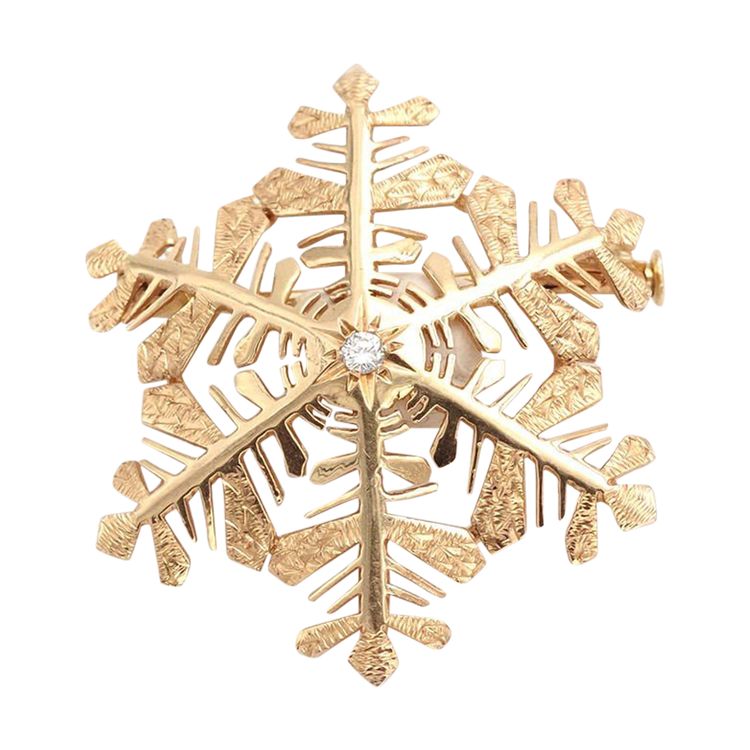 Spilla a fiocco di neve in oro 18 carati, inverno, spilla vintage, retrò, diamante taglio brillante, gioielli retrò